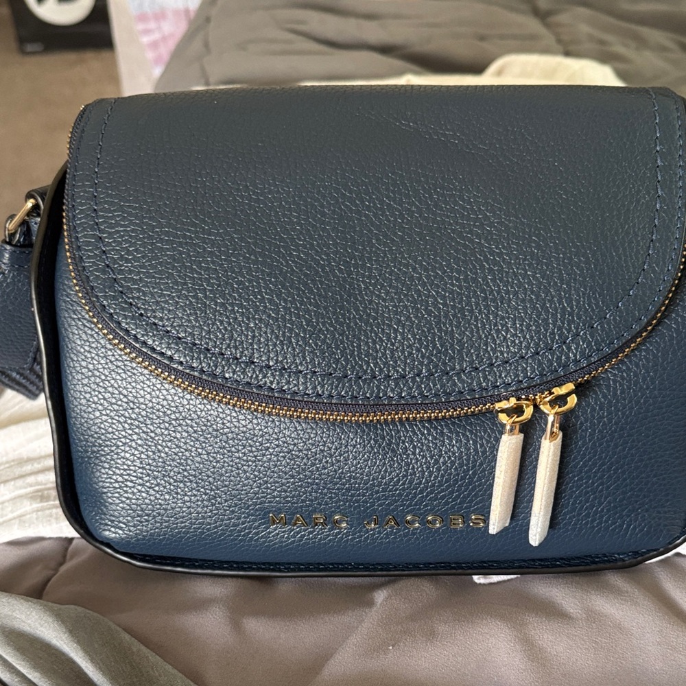 Marc Jacobs Pebbled Navy Leather Crossbody with Gold Hardware
